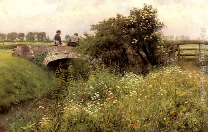 A Meeting on the Bridge painting - Emile Claus A Meeting on the Bridge art painting